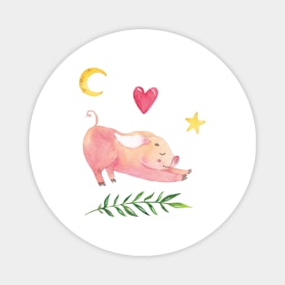 Yoga Piglet with Half Moon Heart and Star Magnet